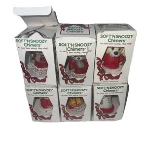 Lot Of 6 Vintage Jasco Christmas Soft’N Snoozy Chimers Porcelain Bells Ornaments